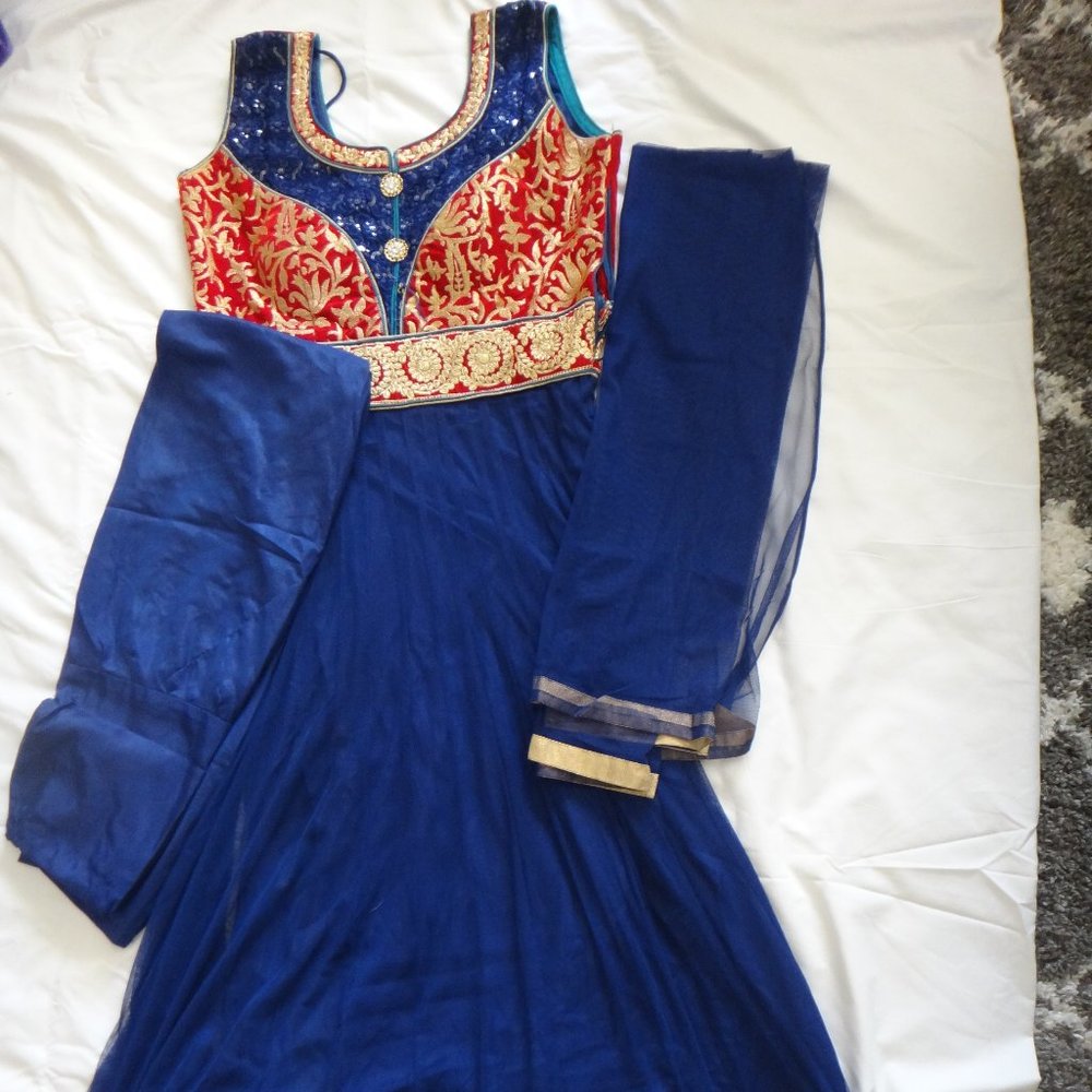 Navy Blue/Maroon Desi/Indian/Pakistani Anarkali Gown Set